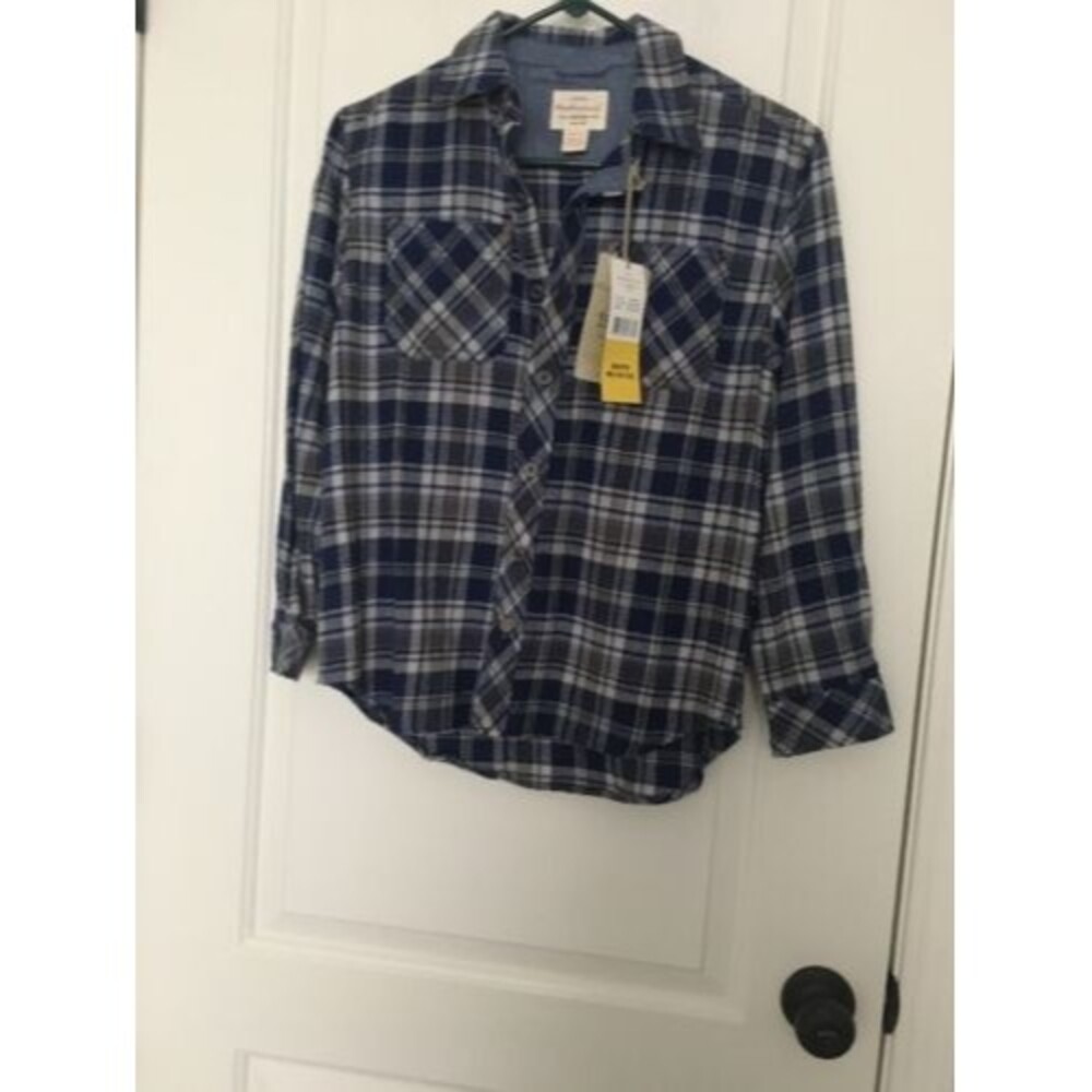 Weatherproof Boys Blue Plaid Long Sleeve Button Up Shirt Size Medium 10/12